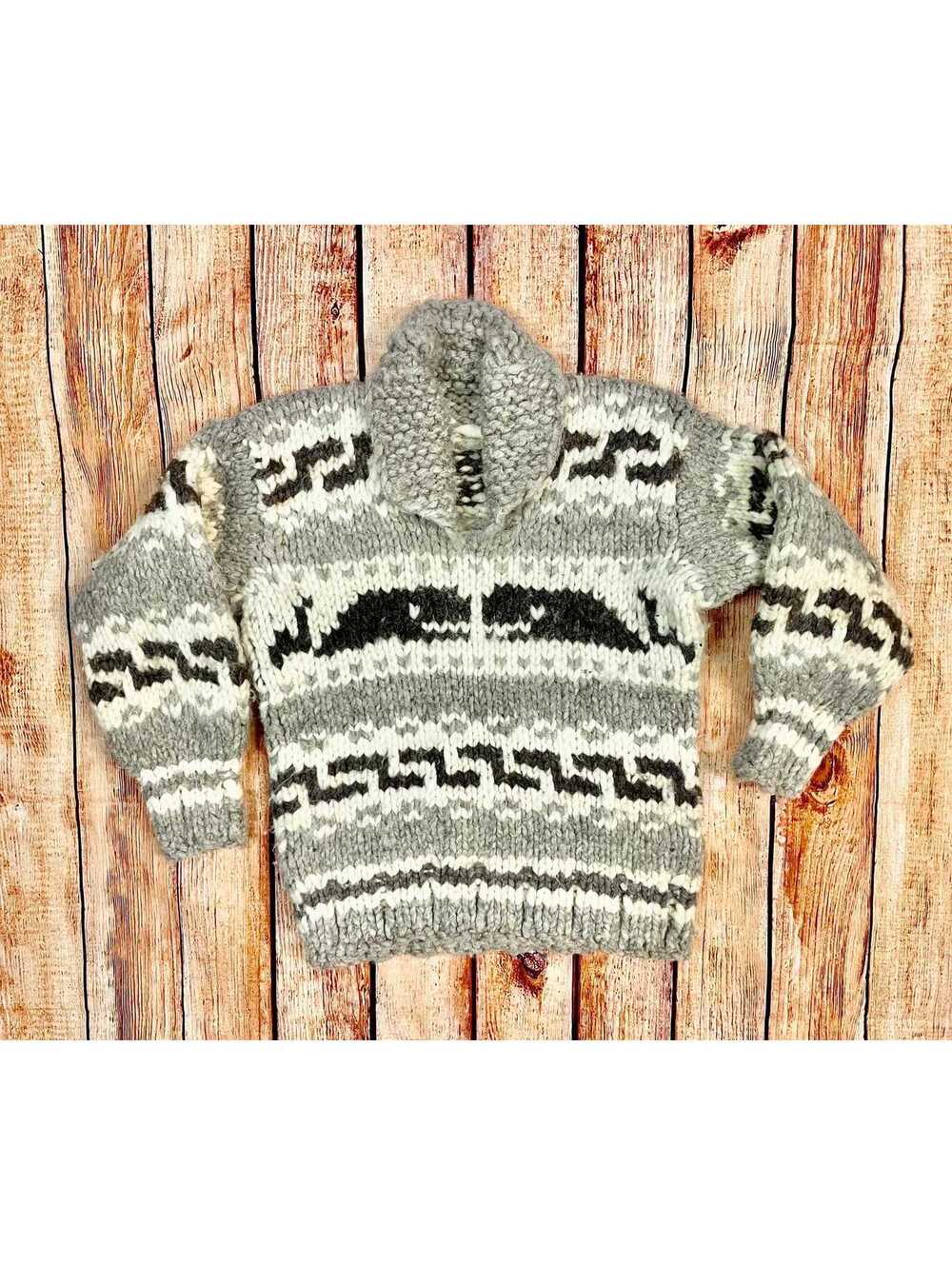 Heavy Wool Cowichan Hand Knit Vintage Pullover Sweater Ladies XS /S Whale motif